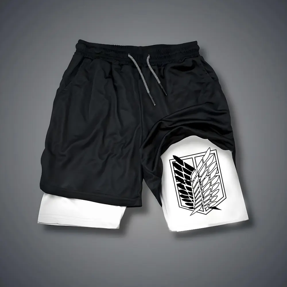 Anime Double-Layer Sports Shorts Graphic Shorts Black Shorts Camo Shorts Streetwear Shorts Men Outfits Men Short Shorts Vacation Outfits Shorts