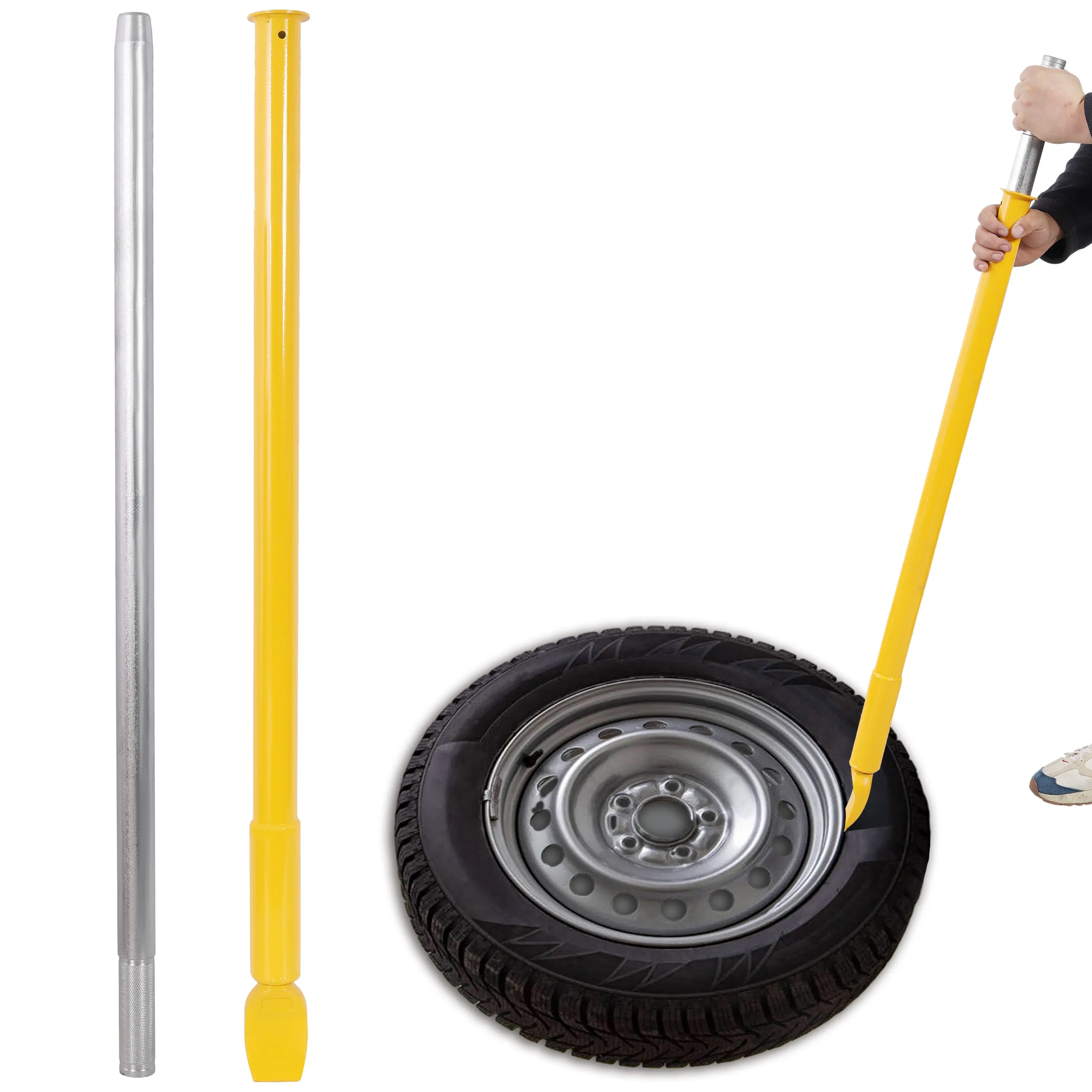 Heavy-Duty Tire Bead Breaker with Slide Hammer, 46.5 inches Yellow Impact Handle, Bead Removal Tool for Household Cars, Trucks, Tractors, Commercial Vehicles, Compact Garage Shelf-Storable Hand Tool Accessory