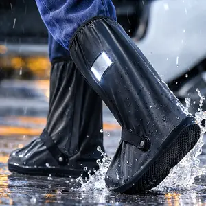 2XL Reflective Waterproof Shoe Covers, Reusable Foldable Non-Slip Zipper Boot Covers, Rain Gear for Men and Women