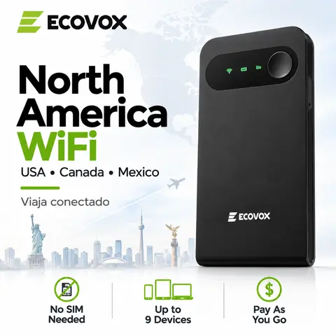 ECOVOX Portable WiFi Hotspot USA Canada Mexico, 4G LTE WiFi 6 Travel Router with Data Plan, No SIM Card Needed, 1GB US Data Included, Pay As You Go, Hotspot Móvil para Viajes, Fall Deals For You