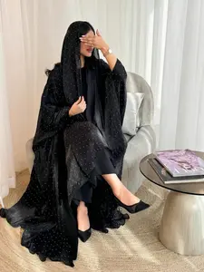 Rhinestone Hooded Robe, Glossy Loose Long Cardigan, Elegant Slimming Women's Fashion, All Seasons Wear, Leopard Pattern, Womenswear