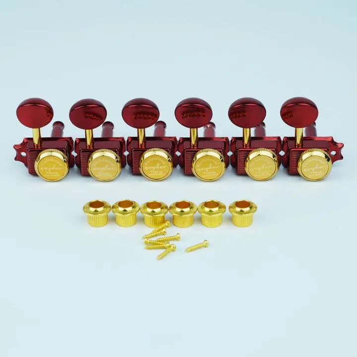 Guyker 6 Inline Vintage Guitar Lock String Tuners – Locking Tuning Key Pegs Machine Heads Replacement Parts for ST TL Style Electric, Folk or Acoustic Guitars – D-55SP