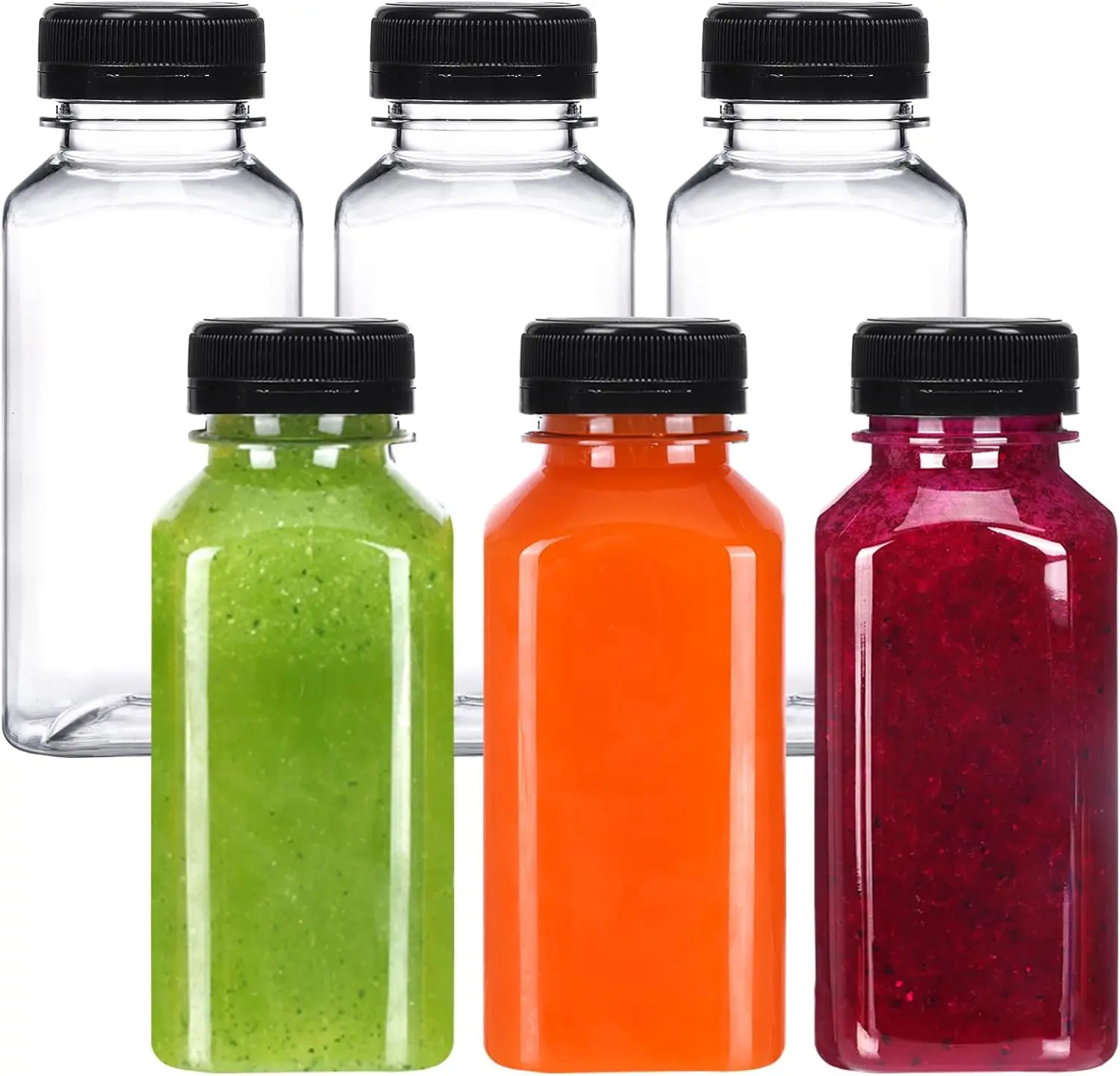 6pcs 8oz Plastic Juice Bottles with Caps, Clear Empty Reusable Water Bottles, Disposable Beverage Containers Bulk for Juicing Smoothies Turmeric Juice Milk and Other