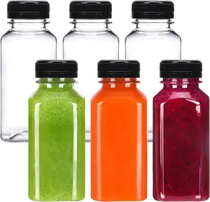 6pcs 8oz Plastic Juice Bottles with Caps, Clear Empty Reusable Water Bottles, Disposable Beverage Containers Bulk for Juicing Smoothies Turmeric Juice Milk and Other