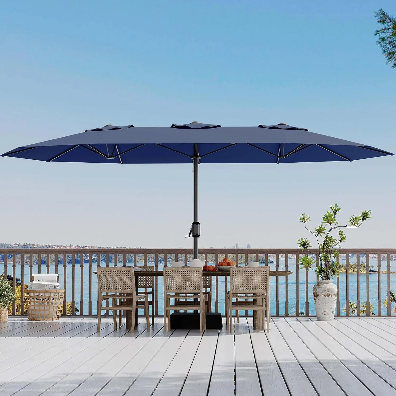 15 ft Rectangular Patio Umbrella with Base Included , Large Market Umbrella with Crank Handle, UPF50+ UV Protection  For Outdoor Backyard Pool,summerwins