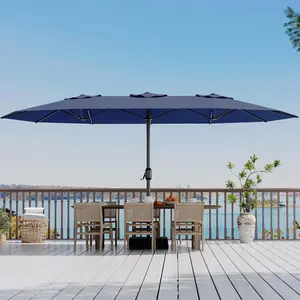 15 ft Rectangular Patio Umbrella with Base Included , Large Market Umbrella with Crank Handle, UPF50+ UV Protection  For Outdoor Backyard Pool