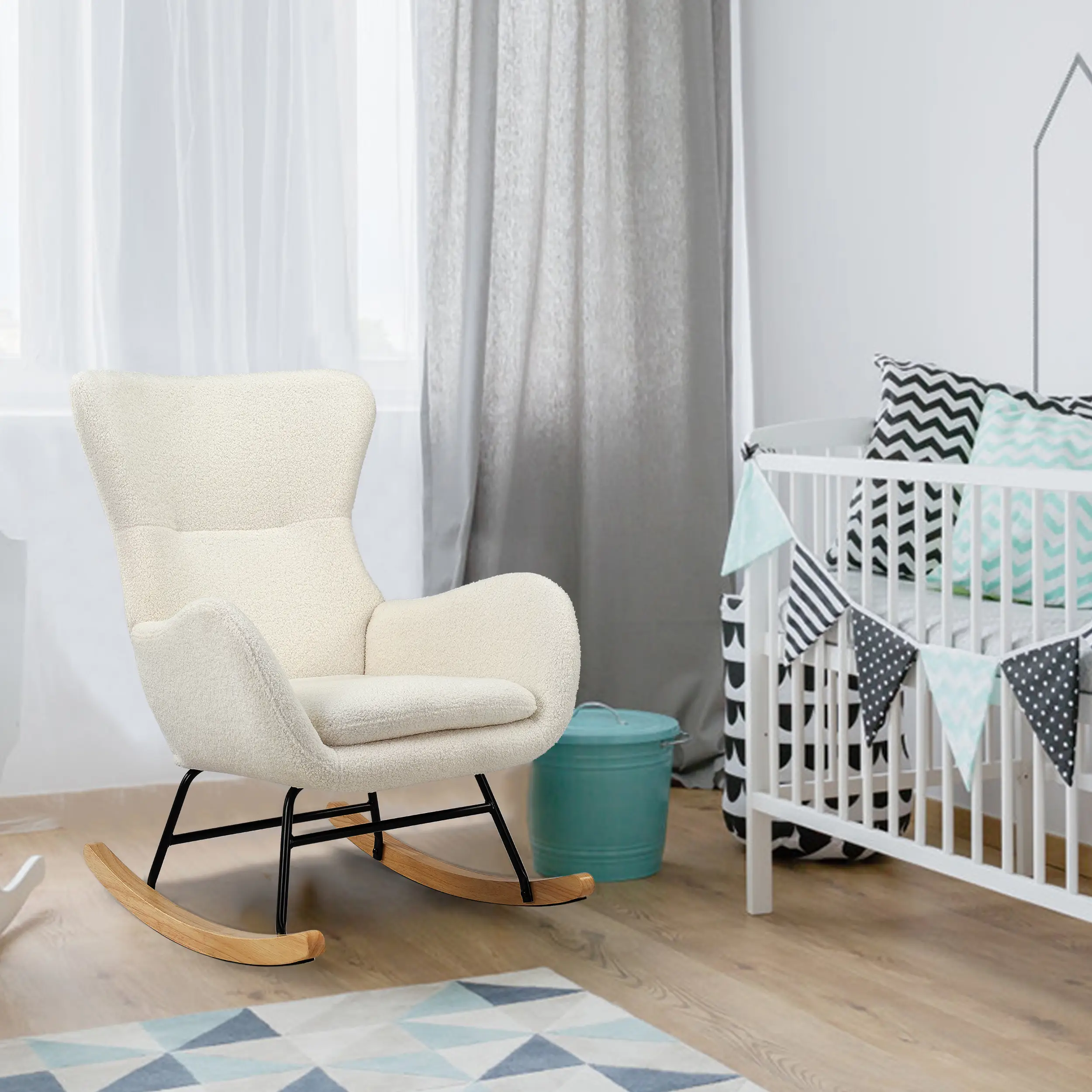 BuxwellBang Comfy Rocking Chair for Nursery - Glider Chair with High Backrest, Armrests & Upholstered Pad, Bedroom Nursery Rocker Chair for Baby & Kid