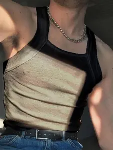 Men's Solid Square Neck, Slim Casual Sleeveless Top for Summer, Men's Clothing for Daily Wear, Sleeveless Tank Tops