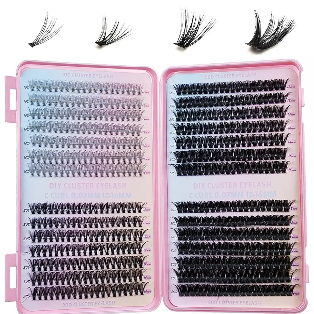 Mixed Styles Lash Clusters Kit, Asian Doll Lash Clusters,1 Set Mixed Length Individval Eyelash Extensions Kit, DIY Eyelash Extensions, Mixed Individual Lashes, Self Grafting False Eyelashes, Prefessional Eye Makeup Accessories for Women