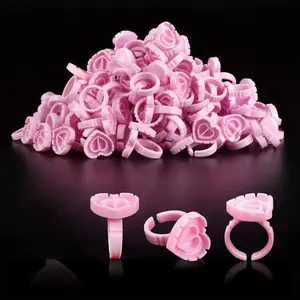 Glue Rings for Eyelash Extensions 100PCS Disposable Rings For Lashes Lovely Heart Shape, Makeup Plastic Nail Art Glue Cups Lash Extension Supplies for Eyelash Extensions