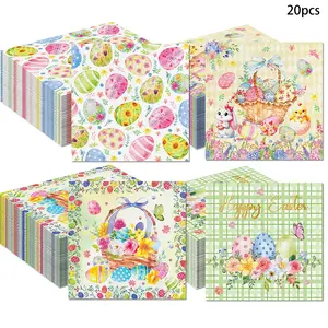 20 Pack Easter Party Napkins, Bunny Egg Flower Chick Butterfly, Happy Easter Paper Towels, Party Supplies, Holiday Gift, Home Decor, Garden Decoration