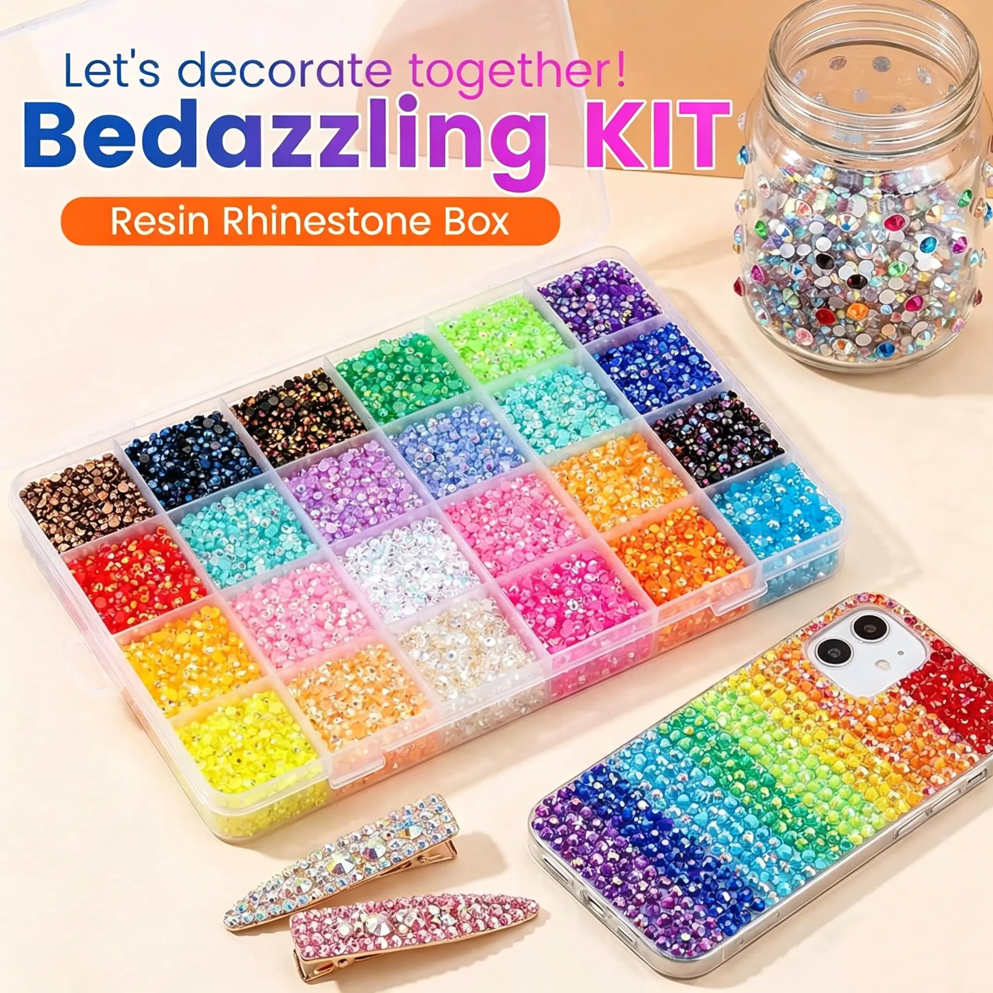 Bedazzling Glitter Kit, 18000pcs 15-Color Jelly Flatback Rhinestones, 3mm Resin Gems for Nail Art & Crafts, Accessories Set with Picker & Tweezers, Nail Art Set, 15 Colors