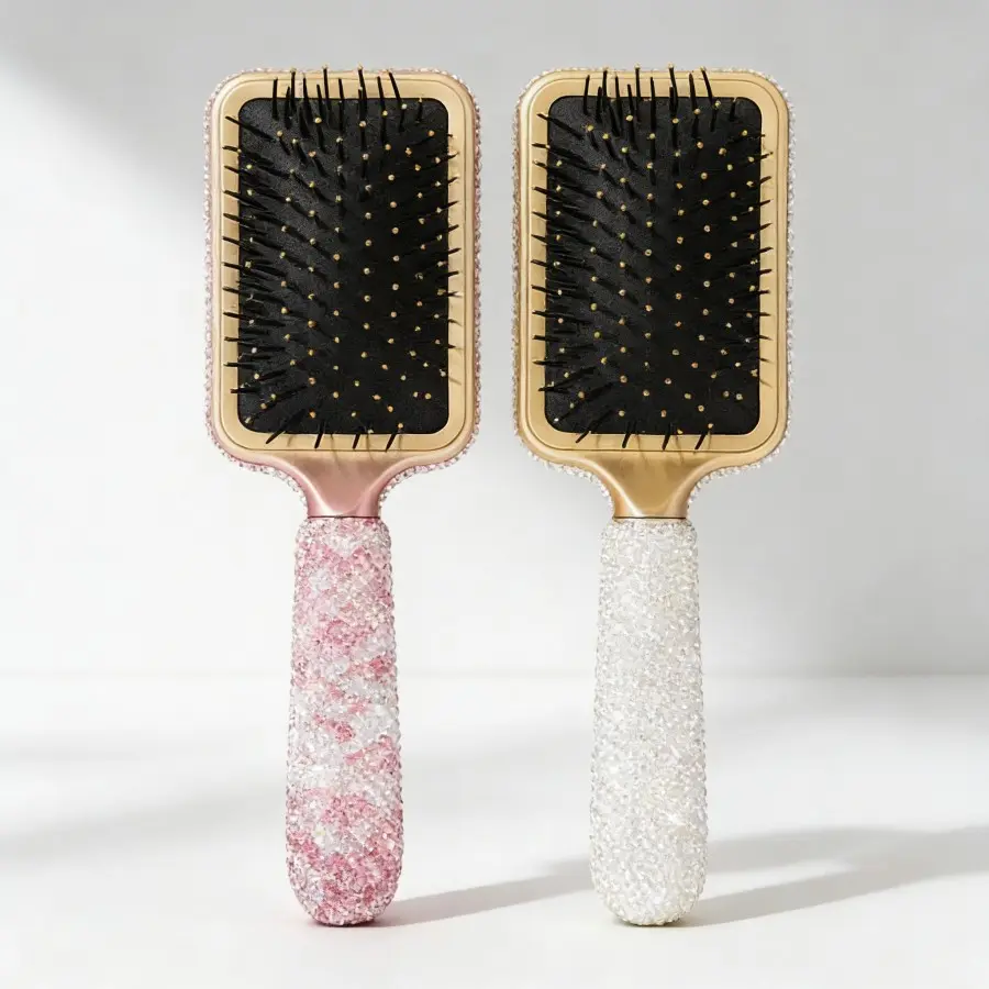Ceramide-Infused Rhinestone Cushion Hair Brush, Portable Styling Tool with Long Handle for Head Massage and Hair Care, Beauty Products for Women, None, Travel Use, Adult, Rhinestones, Unisex