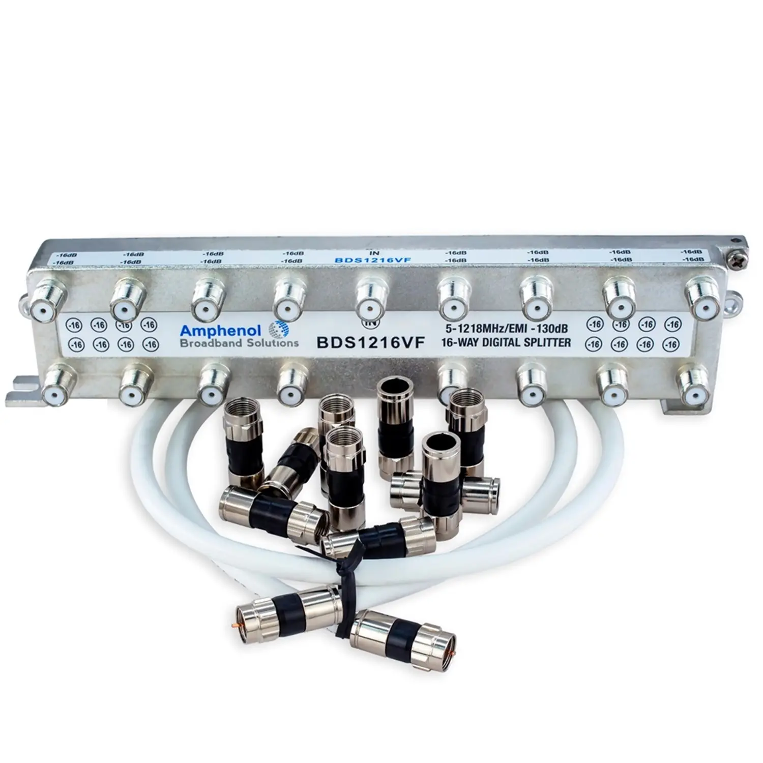 Amphenol Digital High-Performance 16-Way Coaxial Splitter BDS1216FV Kit (5-1218 Mhz / EMI -130dB) by SatelliteSale
