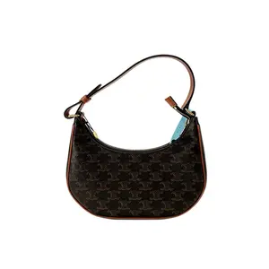 Pre-owned Celine Canvas, Leather Shoulder Bags Triomphe Ava Brown