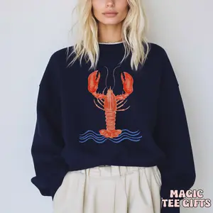 Maine Lobster Sweatshirt Vintage Style Fisherman Aesthetic Nautical Coastal shirt Seafood Sweater Ocean Lover Summer Vacation Beach House Crewneck Womenswear