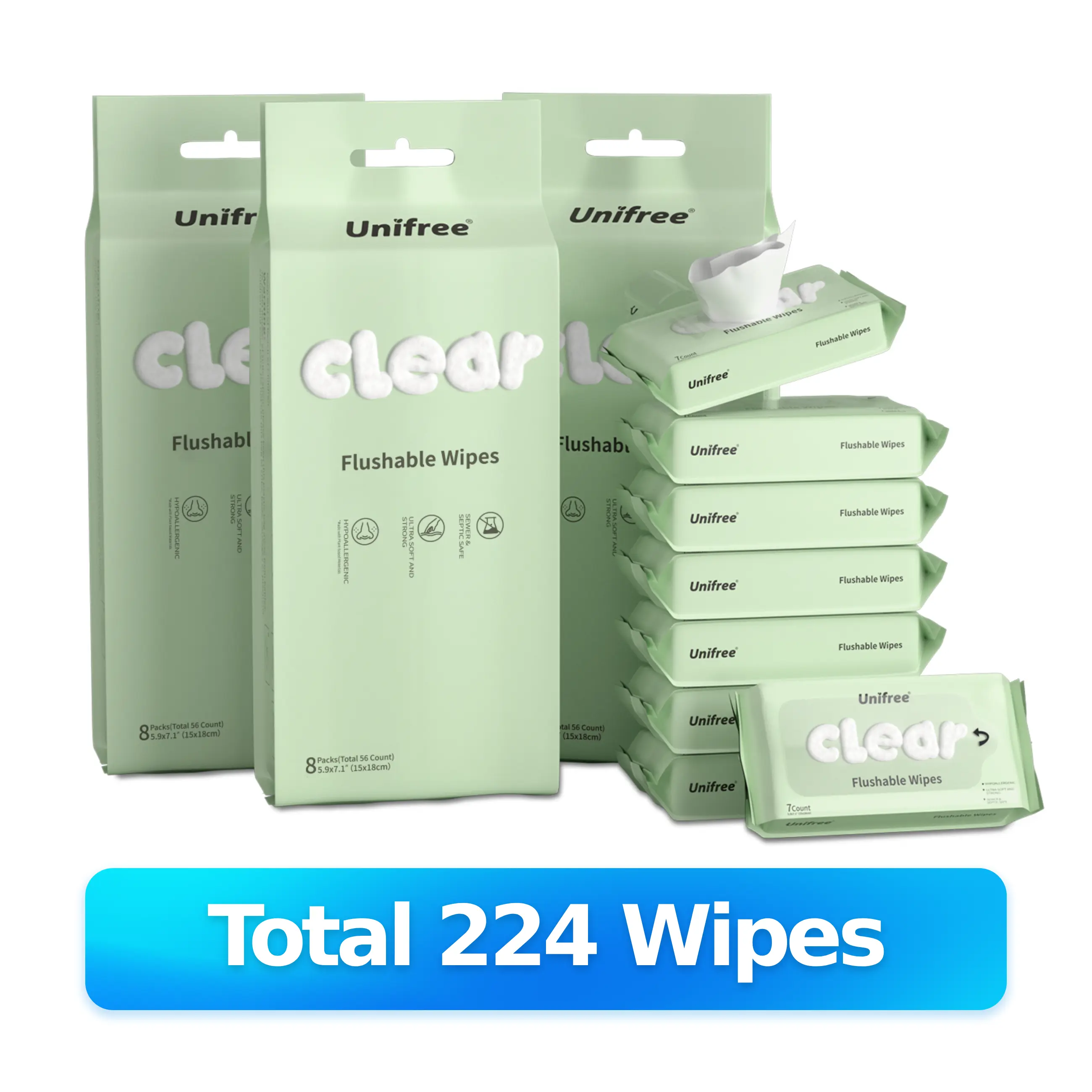 Unifree Flushable Toilet Wipes, Mini Travel Friendly Pack, Gentle Flower Scented Clean Wipes Set, Septic & Sewer Safe Home Care Essentials, summerwins