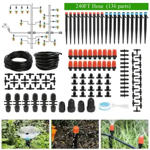 240ft drip irrigation system kit automatic garden watering misting system for greenhouse yard lawn plant with 12 inch hose 14 inch distribution tubing and accessories