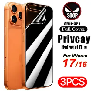 3pcs Privacy  Hydrogel Soft Screen Protector For iPhone 17/16/15/14/13/12/11 Pro Max/Pro/Plus/Mini/17 Air/16e/Xs Max/X/XS/XR,Anti-Spy,Complete Coverage,Anti-Fingerprint,Sweat-Resistant,Scratch-Resistant