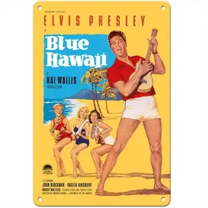 Elvis Presley Blue Hawaii Vintage Aluminum Wall Sign - Multipurpose 8x12 Inch Metal Plaque for Home, Bar, Cafe, and More - Retro Style Decor with Pre-drilled Holes for Easy Hanging, No Electricity Needed