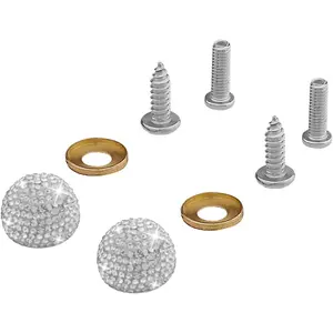 2 count Bling  License Plate Screws, Stainless Steel    License Plate Fasteners,  Rhinestone Decorative Cover Auto Licenses Plate Frame  Replacement Kit (White)