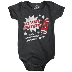 Lil Fire Cracker Baby Bodysuit Funny Sarcastic Fourth Of July Graphic Novelty Jumper for Infants Funny Baby Onesies Patriotic Clothes for Baby Funny Sarcastic Onesie Novelty Onesie Black -