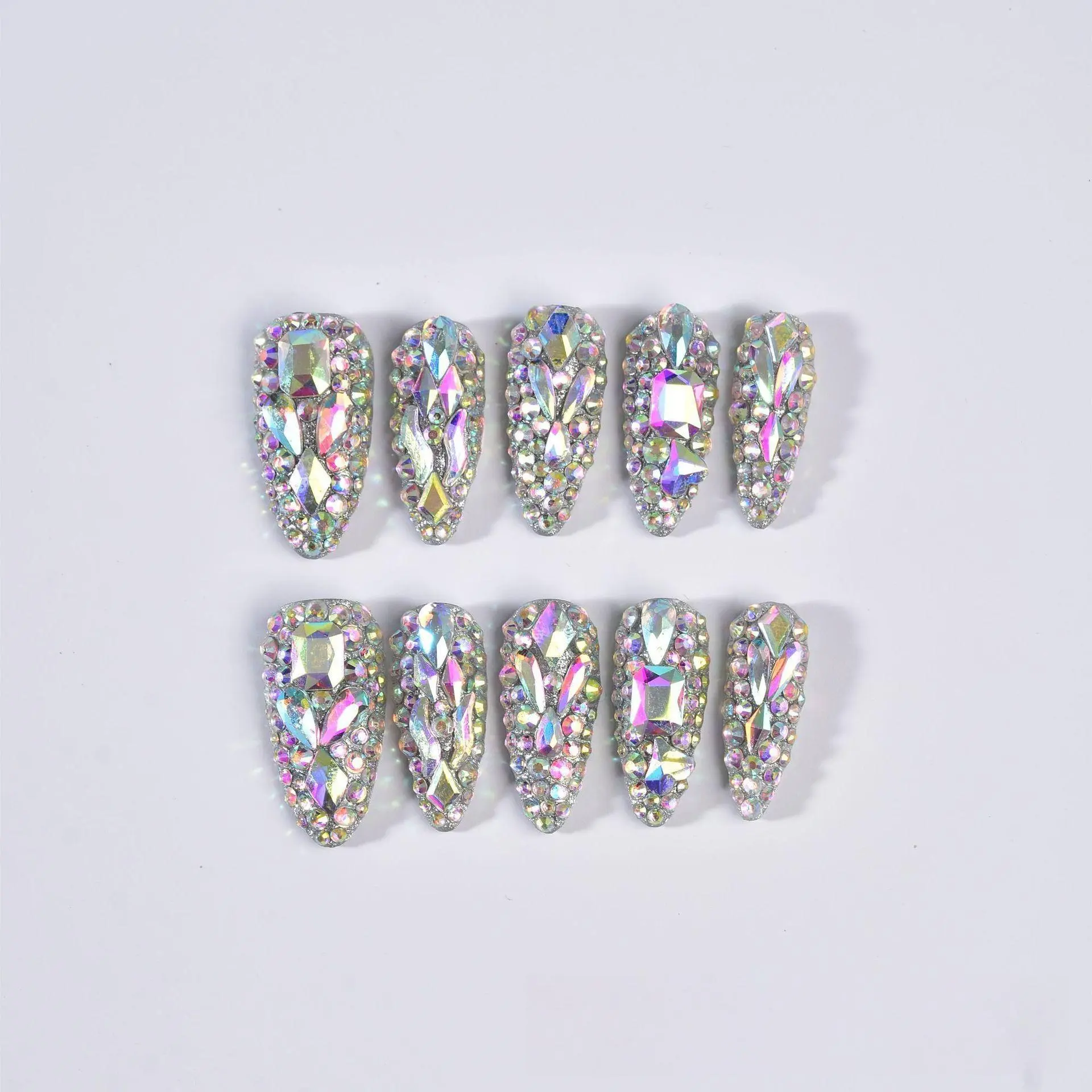 Rhinestone Decor Fake Nails, 10pcs/set Glossy Finish Press on Nails for Women & Girls DIY Nail Art, Elegant Stick on Nails Kit, Glittering Fake Nails, Decorative Nails, Elegant rhinestone decorated