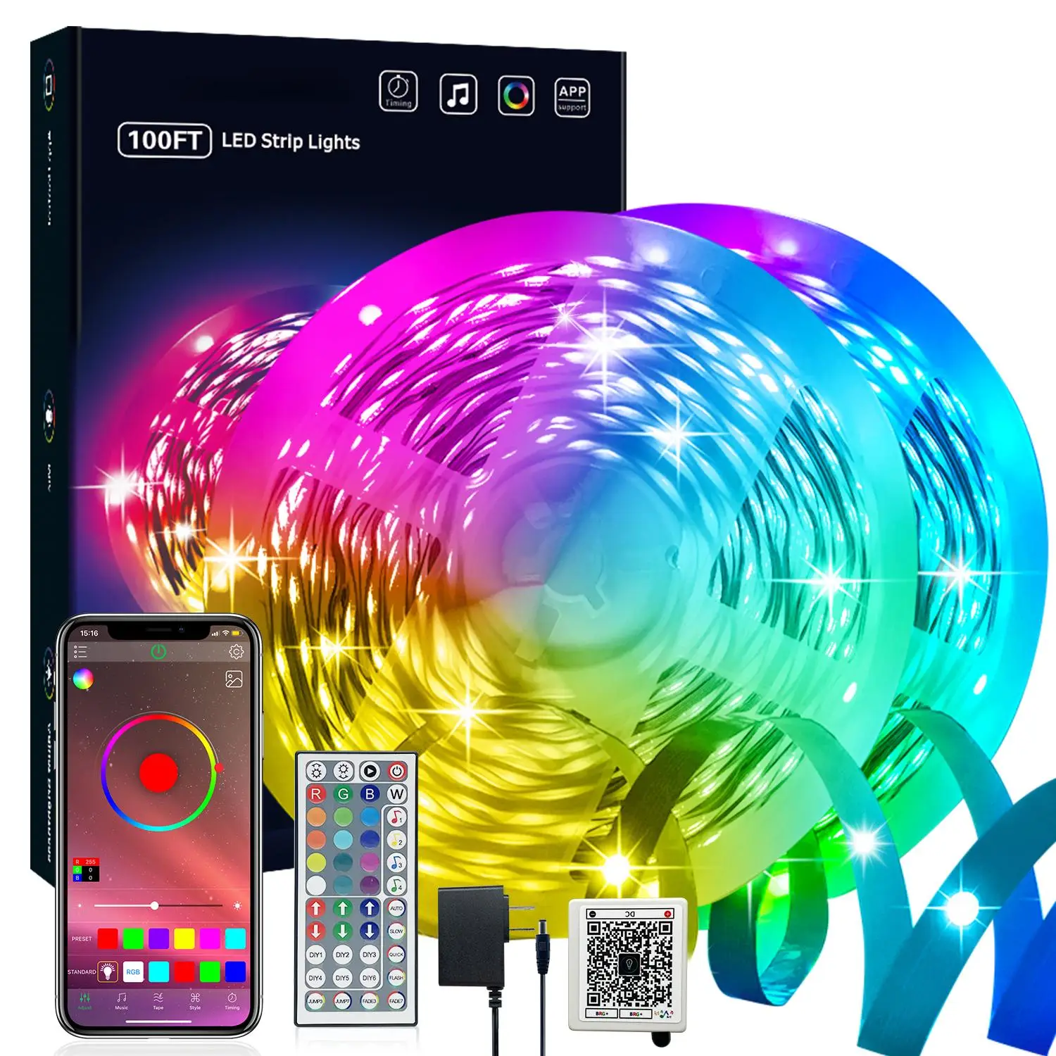 LED strip lights APP controlled RGB lights 16000 scene music sync LED light strips suitable for bedroom living room kitchen decoration Springtok Party