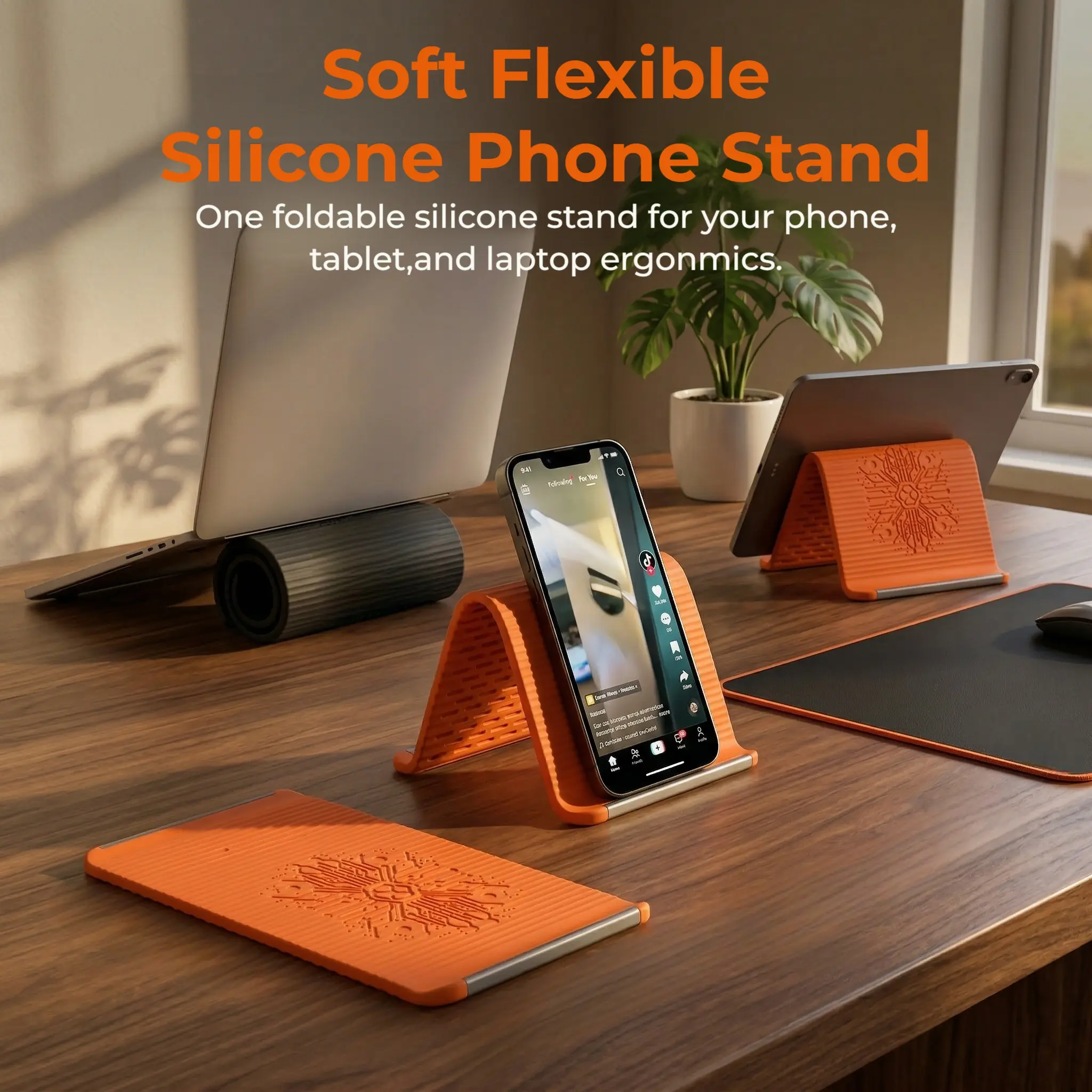 2026 New Foldable & Flexible Silicone Phone Stand, Universal Multi-Device Holder for Phone Tablet Laptop, Bendable Adjustable Anti-Slip Desktop Mount, Portable Lightweight Hands-Free Viewing Bracket-YY