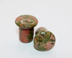 Unakite Single Flare Stone Plugs Pair 3mm-16mm Pink and Green Gauges