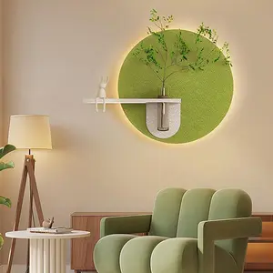 Green Round Wall Art with Remote-Control LED Lighting & Built-in Vase