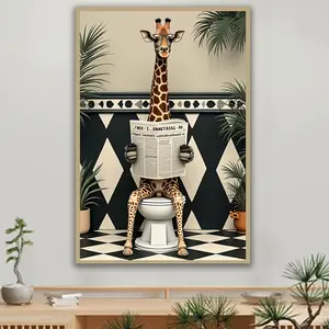 1pc Unframed Art - Whimsical Giraffe on Toilet Reading Newspaper, Contemporary Wall Decor for Living Room, Bedroom, Office, or Bathroom, Perfect Gift for Birthdays and Holidays