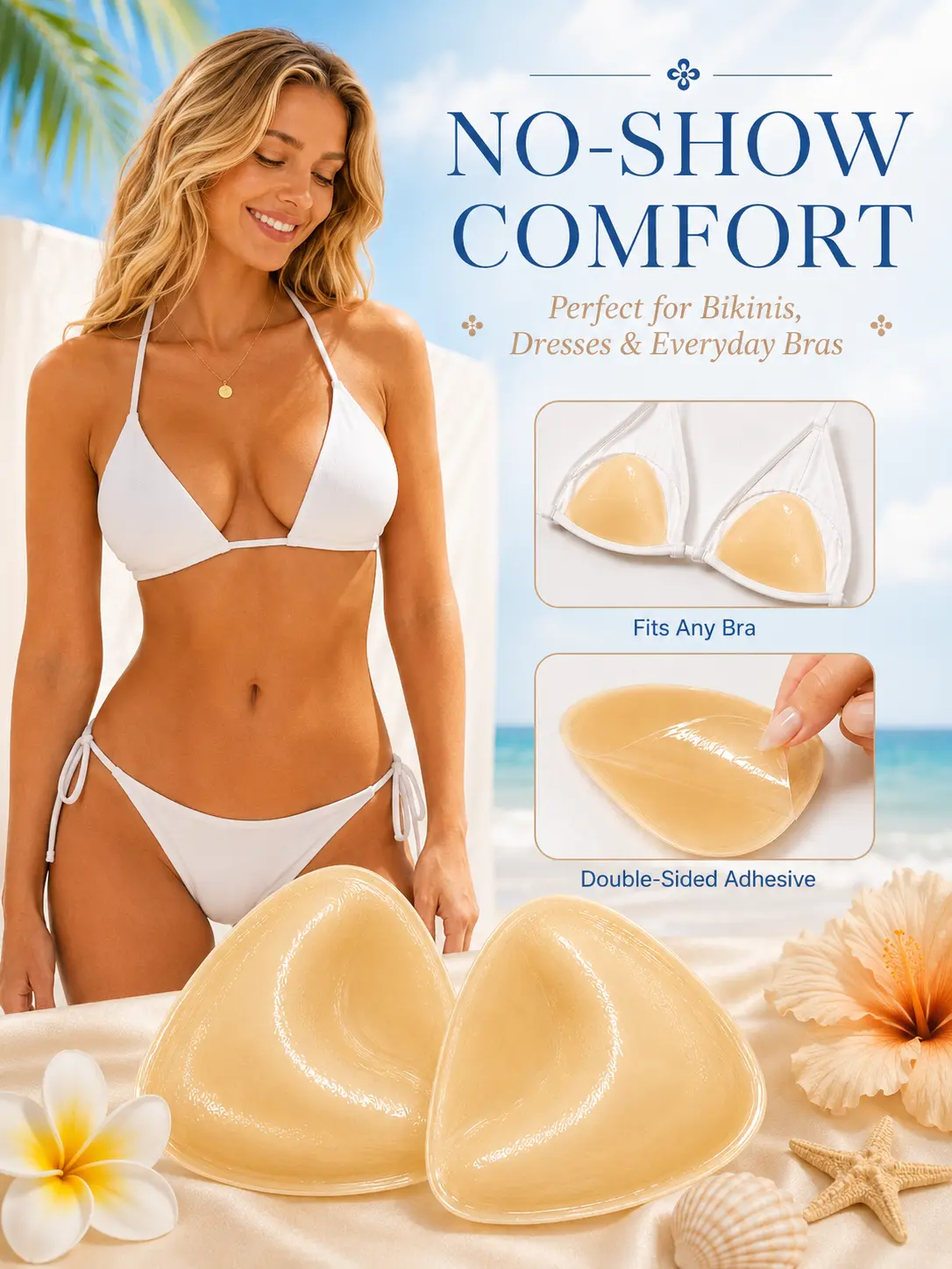 Triangle Adhesive Bra Pads for Women, Sticky Up Bra Inserts, Double Sided Invisible Bra Pads, Reusable Waterproof Bra Inserts, No Show Sticky Bra for Bikini, Swimsuit, Backless Dress, Strapless Dress,Low Cut Tops, Summer Outfit Essentials push,push up bra