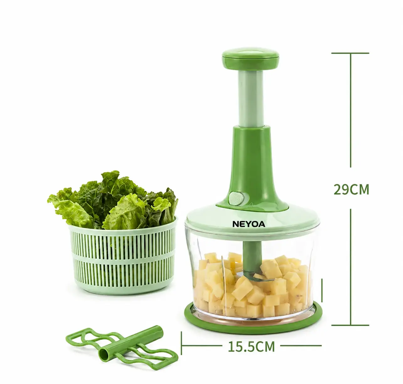 NEYOA Vegetable Chopper & Salad Spinner Manual Food Chopper with Stainless Steel Blades BPA-Free Kitchen Food Processor for Onions Garlic Vegetables Fruits & Meal Prep