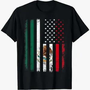 [100% Cotton] Mexican American Flag Mexican Roots Mexico America T-Shirt Lightweight Unisex T-Shirt
