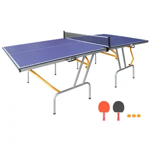 8ft Mid-Size Foldable & Portable Table Tennis Table Set, Indoor Ball Sports Equipment with Net, 2 Paddles and 3 Balls