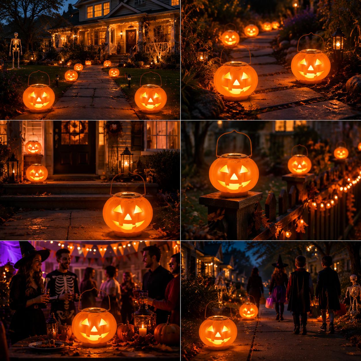 Halloween Solar Jack-O-Lantern Hanging Light, Auto On/Off Pumpkin Solar Lantern, Waterproof Outdoor Spooky Decor for Garden Front Door Lawn