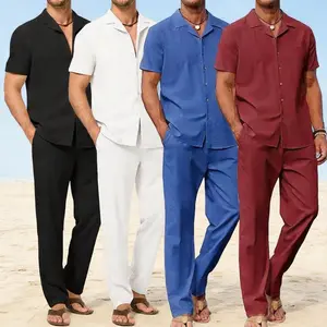 Summer Beach Set – Breathable, Comfortable Turn-Down Collar Casual Button Short-Sleeve Shirt and Pants Combination