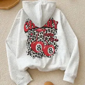 Womens Leopard Cherry Print Hoodie, Unique Design, Trendy Hoodie, Perfect Gift For Lover Cherry