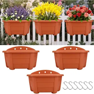 3 Pack  Planters for Railing, 9.84 Inch Plastic Window Box with Drain Hole Plug, Indoor Outdoor  Pots for Balcony Fence Garden Decor (Red)