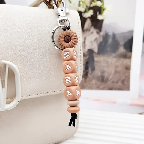 Silicone Beaded Keychain Pendant with Mama Letter Charm, Hana Jewelry Accessory, Women's Decorative Wrist Strap, Perfect Thanksgiving Gift, Keychain For Bags
