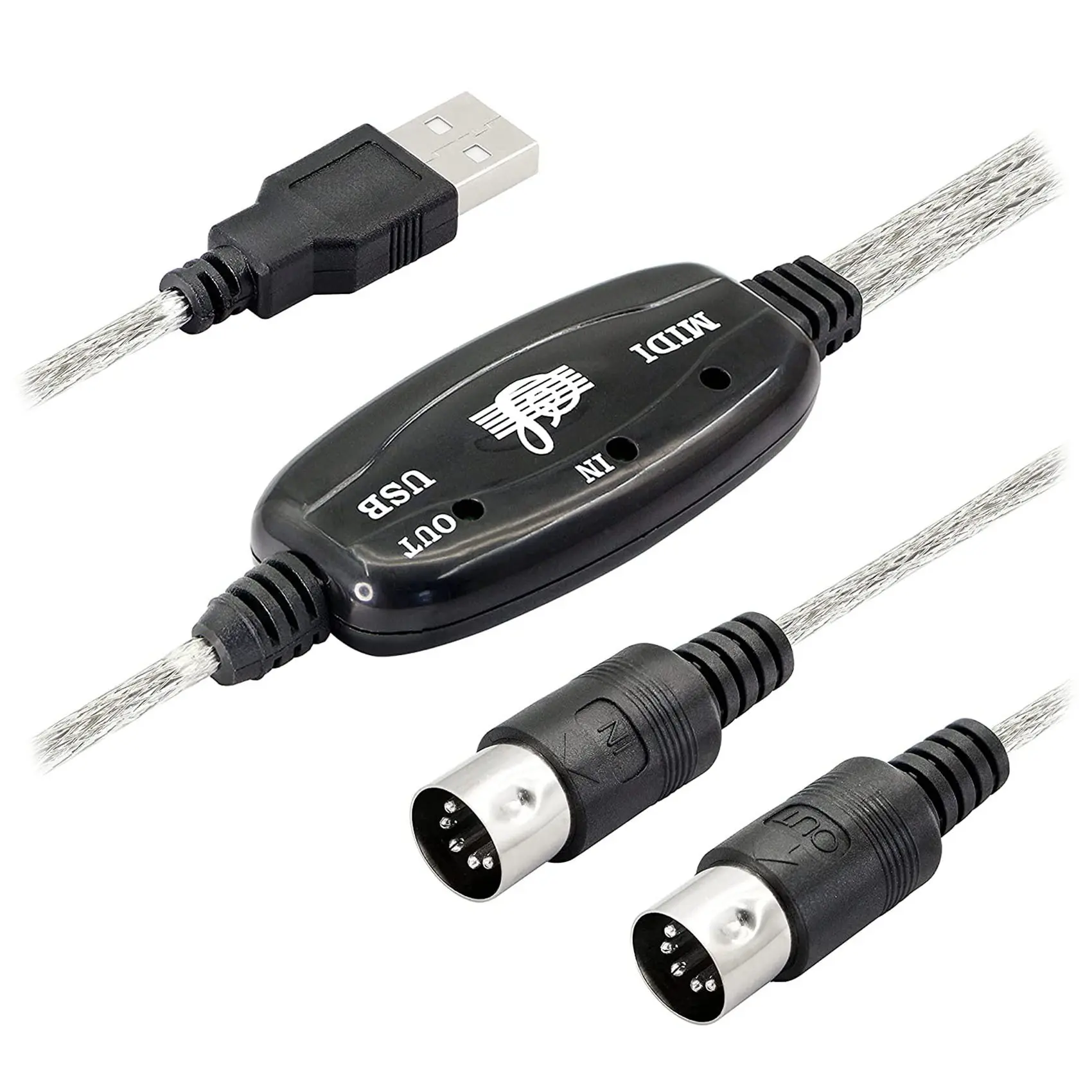 USB MIDI Cable Adapter - USB Type A Male to 5-Pin MIDI Din In-Out Interface Cable with LED Indicator, Plug-and-Play Accessory for Music Keyboards & Audio Devices