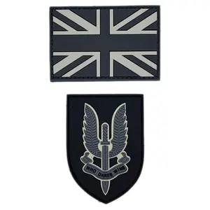 UK British Flag SAS Who Dares Win Patch [2PC BUNDLE - PVC Rubber -Hook Fastener-PF1, S5]