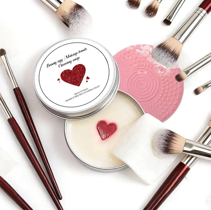 Makeup Brush Cleanser Kit with Natural Solid Soap & Silicone Mat - Travel Size Cosmetic Brush Cleaner with Color Removal Sponge, Restores Softness, Fresh Scent