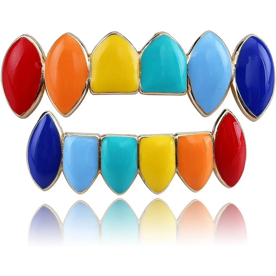 TOPGRILLZ Vampire Teeth Grillz for Men and Women – 14K Gold Plated Colorful Fangs Grills for Your Teeth, Grillz Teeth Men Hip Hop Costume Jewelry Accessories