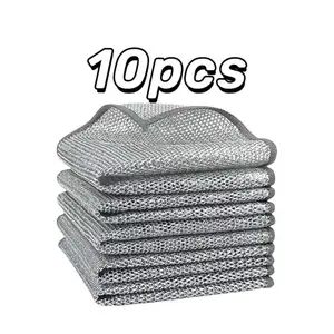 10PCS Double Wet and Dry Wire Dishcloth,Stainless Steel Scrubber, Multi-Purpose WireMiracle Cleaning Cloths, Non-Scratch, forPowerful Cleaning of Cookware and More