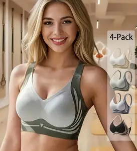 4 Pcs Super Gather Wireless Push-up Bra Women Gathered Up Soft Support Adjustable Underwear Anti-sagging Seamless Lift-up Bra