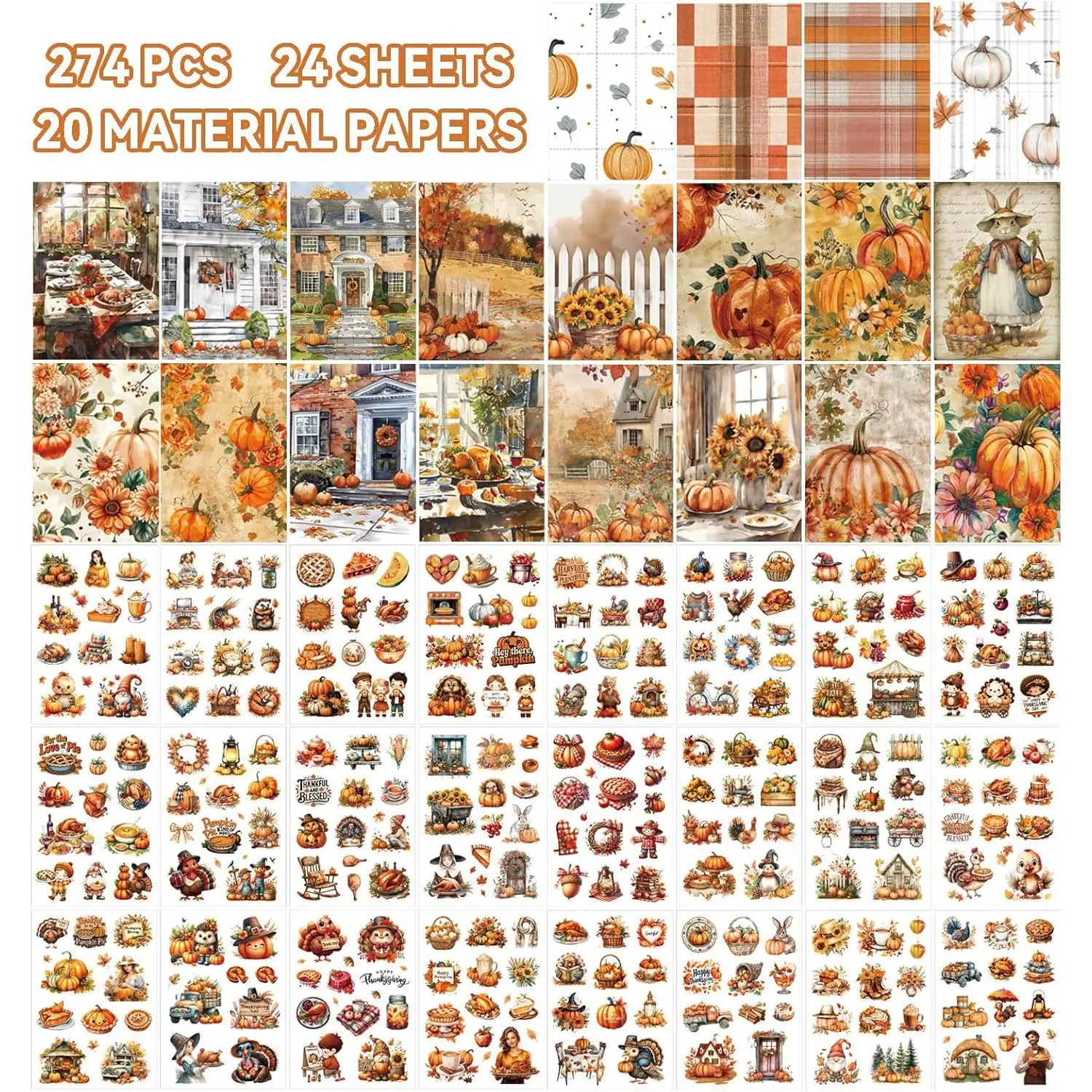 294 PCS 44 Sheets Autumn Aesthetic Sticker Book – Warm Orange Food & Nature Illustration Stickers for Journaling Scrapbooking & DIY Crafts Collage Fall