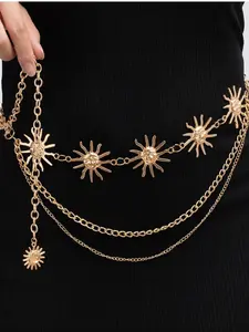 Atmospheric metal sunflower waist chain women's adjustable dress waist accessories multi-layer high-end chain waist belt accessories