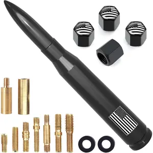 Car Truck Antenna with Tire Valve Caps American Flag Universal Short Replacement for GMC Sierra Chevy Silverado Dodge Ram 1500 2500 3500 Ford F150 F250 F350 Super Duty Raptor Radio Accessories, Black
